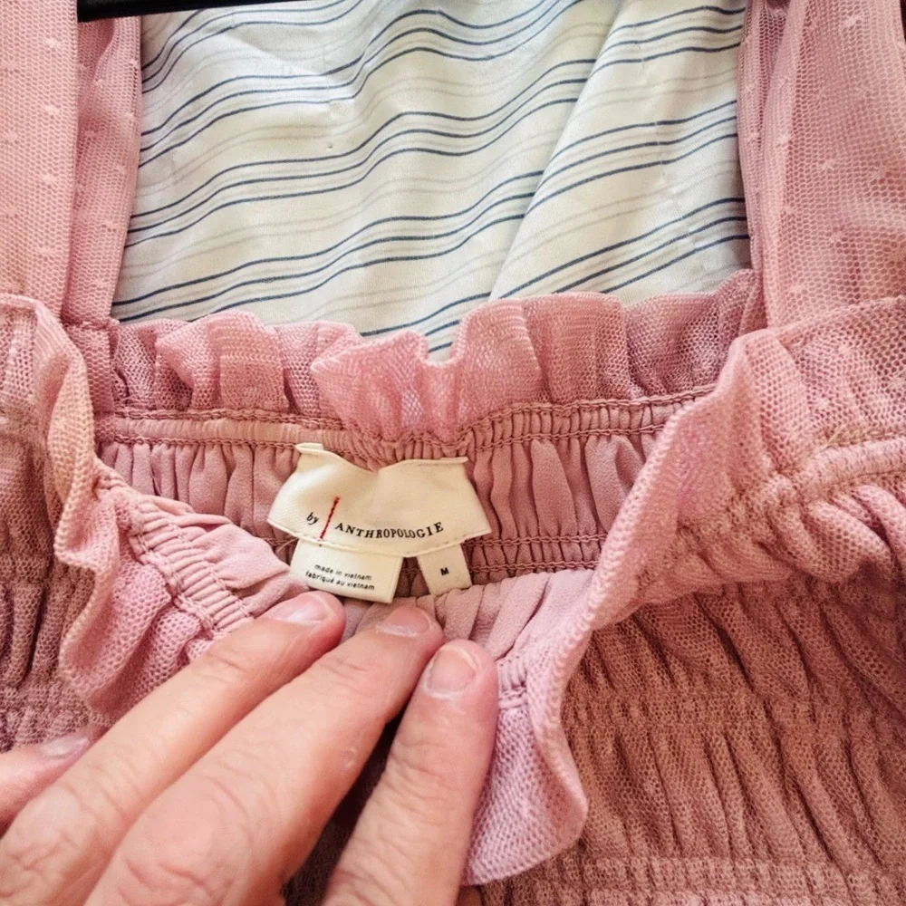 Anthropologie Pink Smocked Sleeveless Tank Top - Picture 5 of 6